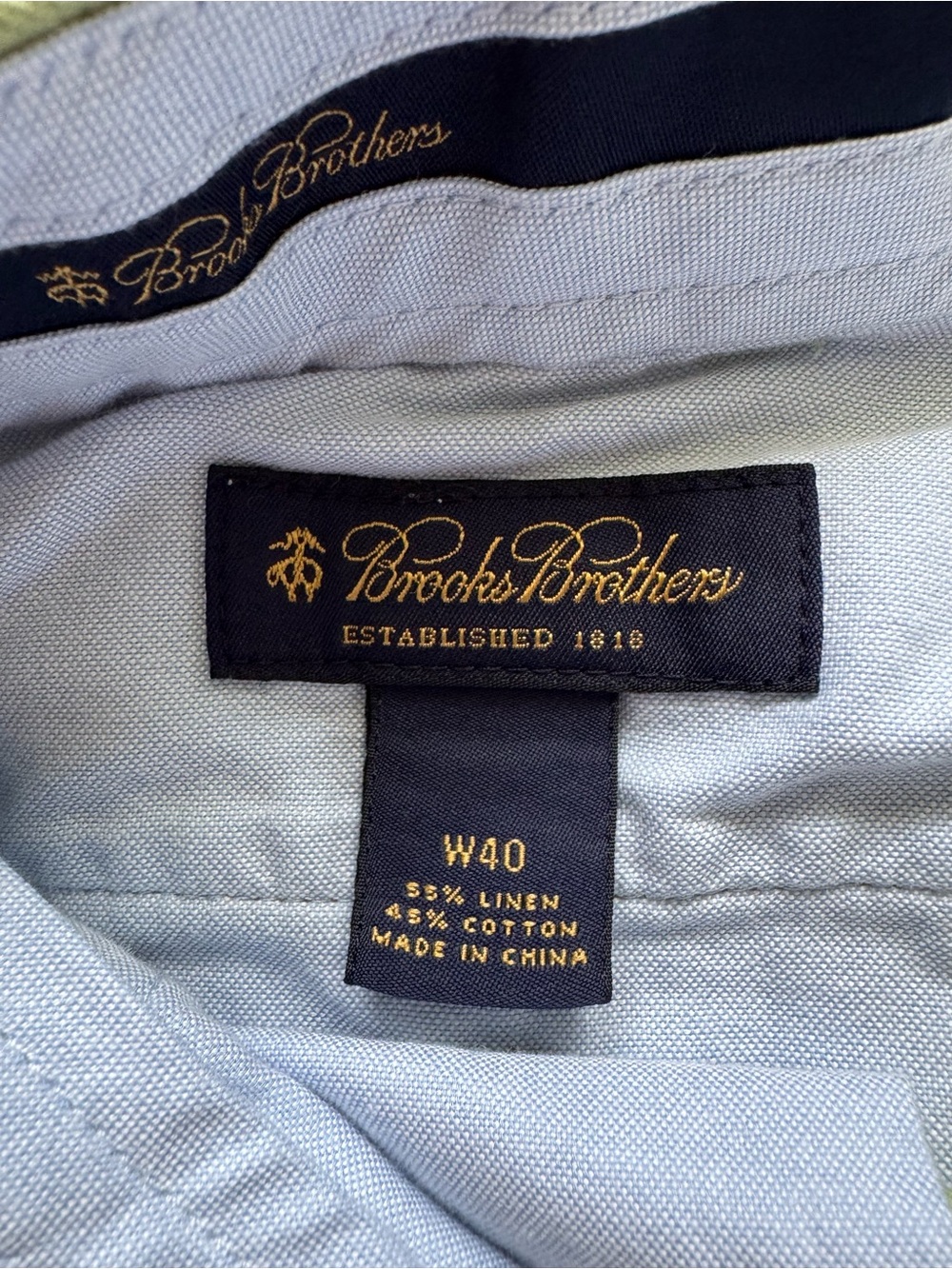 Men's Brooks Brothers Light Green Linen Blend Shorts, W40 - Picture 3 of 5
